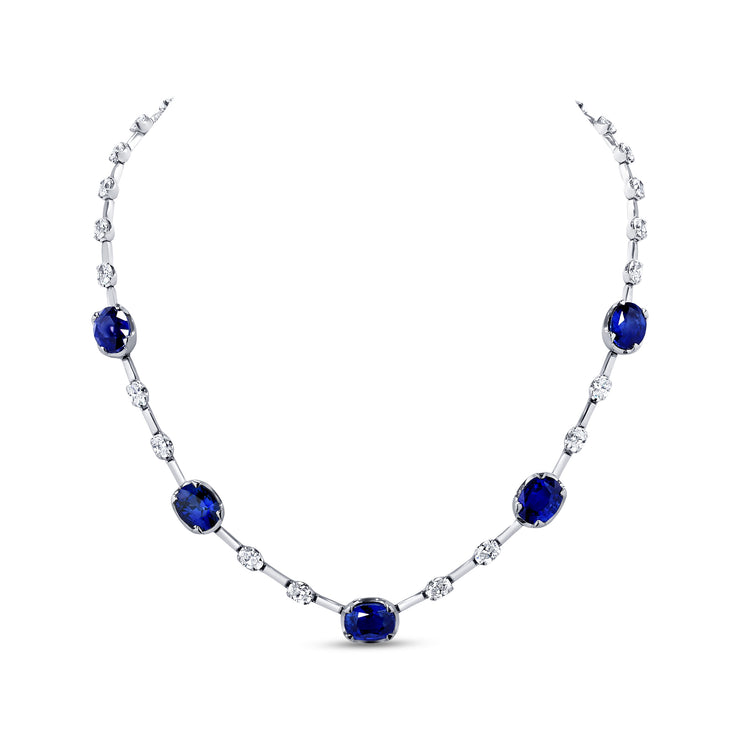 Uneek Precious Collection Oval Blue Sapphire Fashion Necklace