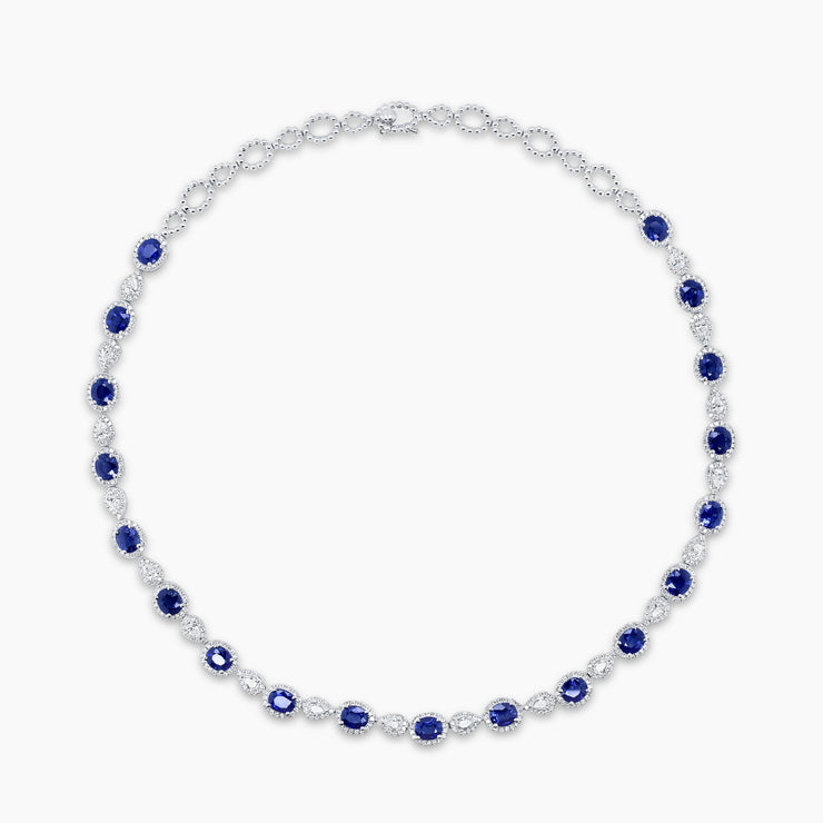 Uneek Precious Collection Halo Oval Shaped Blue Sapphire Choker Necklace