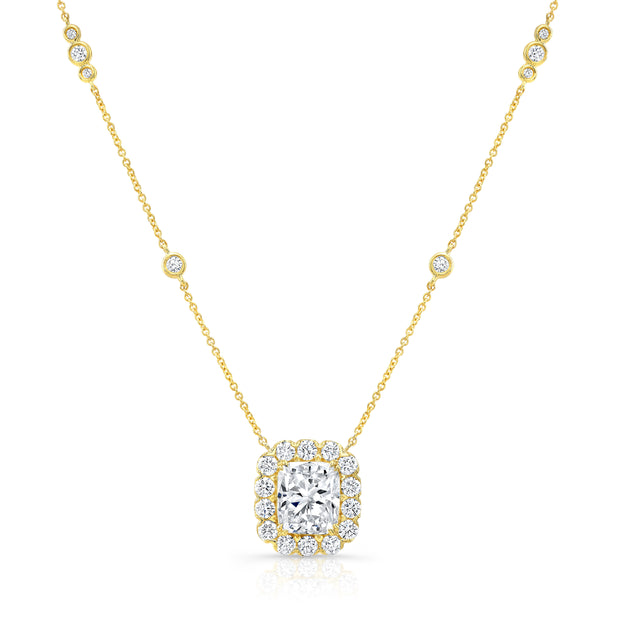 Uneek Signature Collection Halo Cushion Diamond Drop Pendant