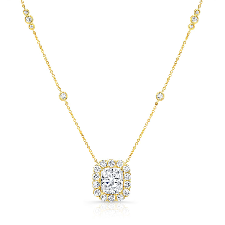 Uneek Signature Collection Halo Cushion Diamond Drop Pendant
