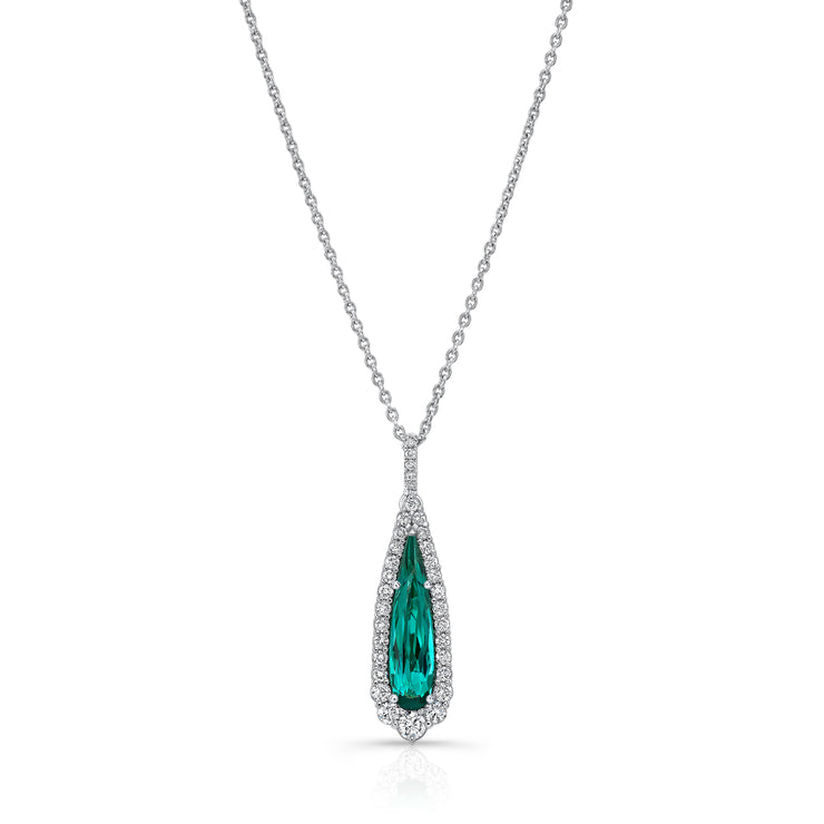 Uneek Precious Collection Halo Pear Indicolite Tourmaline Drop Pendant