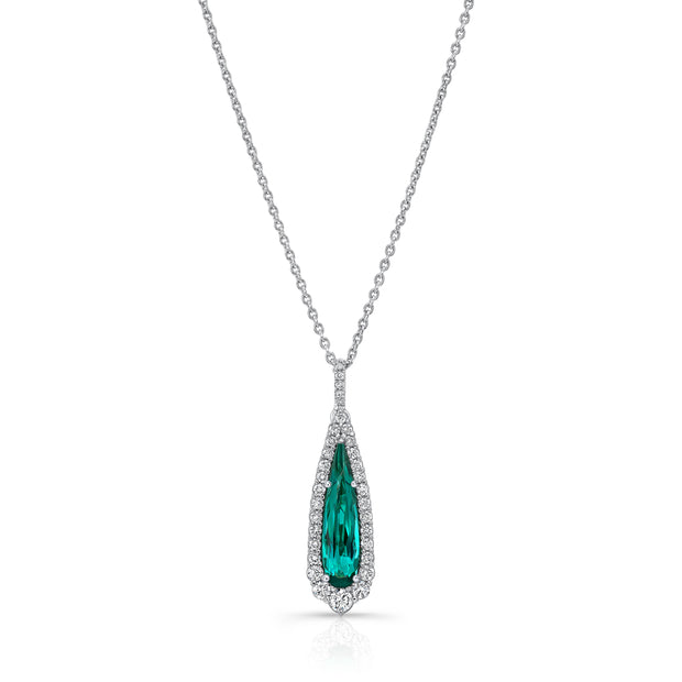 Uneek Precious Collection Halo Pear Indicolite Tourmaline Drop Pendant