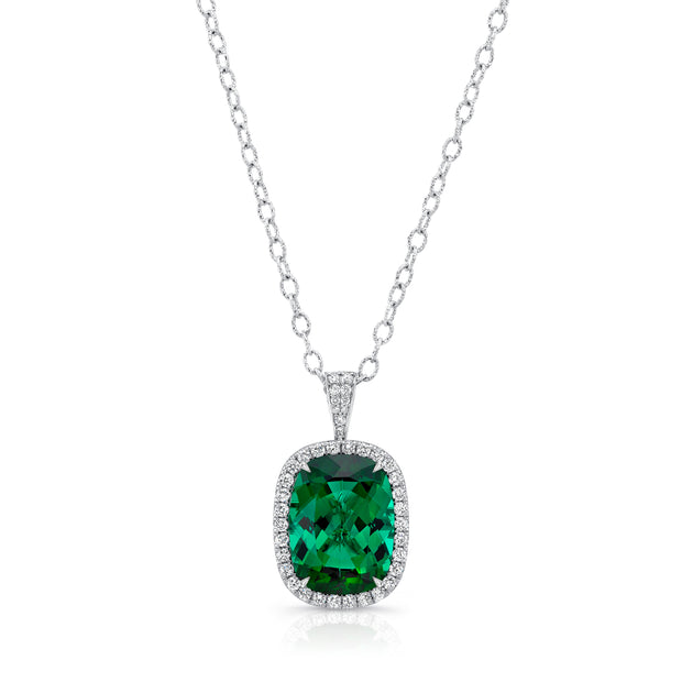 Uneek Precious Collection Halo Oval Indicolite Tourmaline Drop Pendant