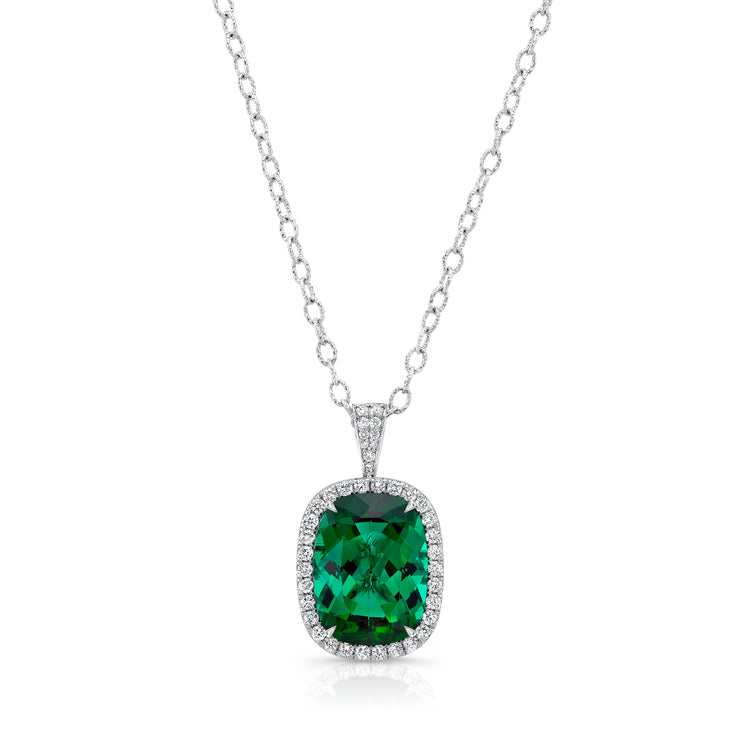 Uneek Precious Collection Halo Oval Indicolite Tourmaline Drop Pendant