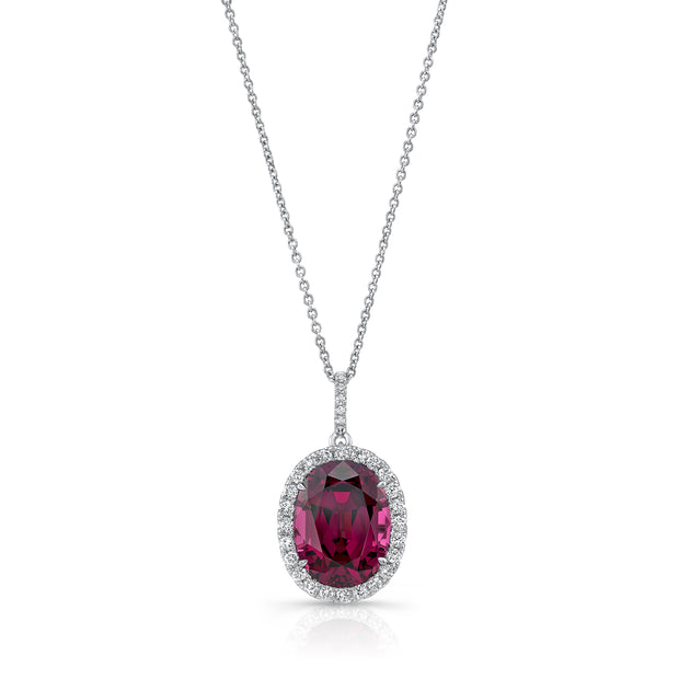 Uneek Precious Collection Halo Oval Rhodolite Drop Pendant