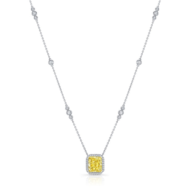 Uneek Natureal Collection Halo Radiant Yellow Diamond Fashion Pendant