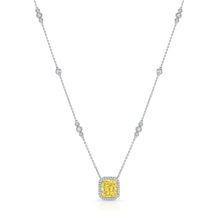 Uneek Natureal Collection Halo Radiant Yellow Diamond Fashion Pendant