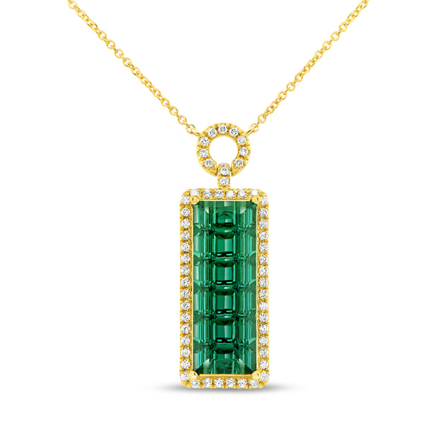 Uneek Precious Collection Halo Emerald Green Tourmaline Drop Pendant