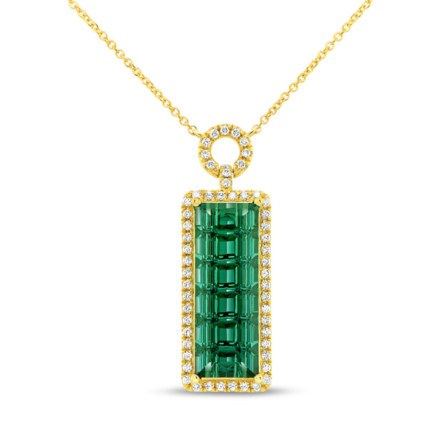 Uneek Precious Collection Halo Emerald Cut Green Tourmaline Drop Pendant