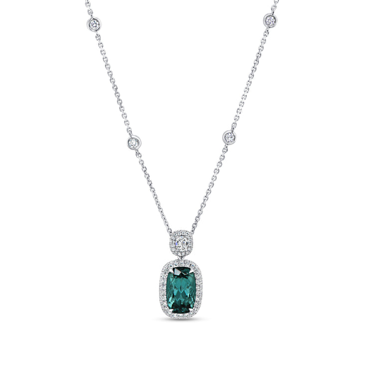 Uneek Precious Collection Cushion Green Tourmaline Drop Pendant