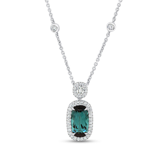Uneek Precious Collection Cushion Green Tourmaline Drop Pendant