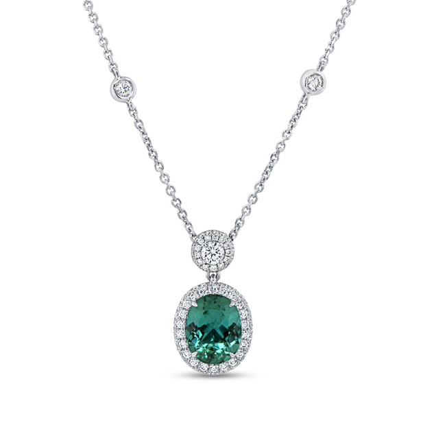Uneek Precious Collection Oval Green Tourmaline Drop Pendant