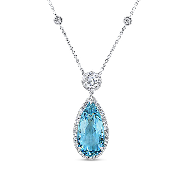 Uneek Precious Collection Pear Aquamarine Drop Pendant