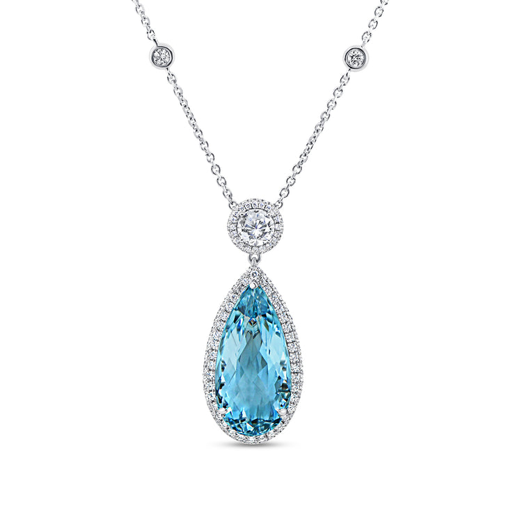 Uneek Precious Collection Pear Aquamarine Drop Pendant