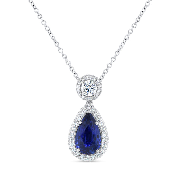 Uneek Precious Collection Pear Blue Sapphire Drop Pendant
