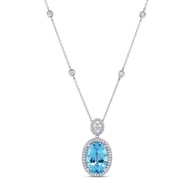 Uneek Precious Collection Oval Aquamarine Drop Pendant