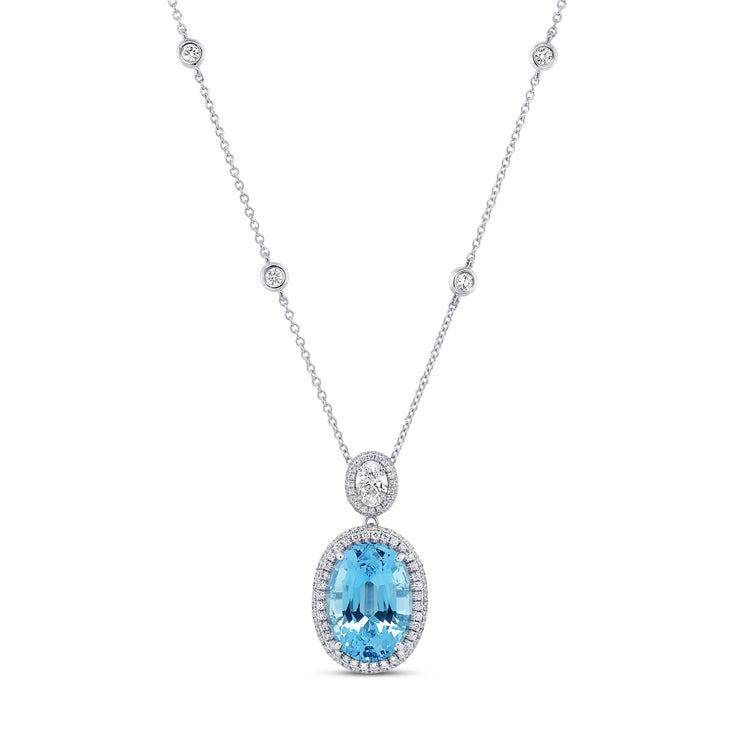 Uneek Precious Collection Oval Aquamarine Drop Pendant