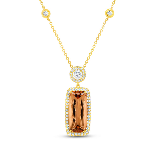 Uneek Precious Collection Halo Elongated-Cushion Topaz Drop Pendant