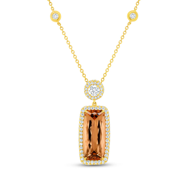 Uneek Precious Collection Halo Elongated-Cushion Topaz Drop Pendant