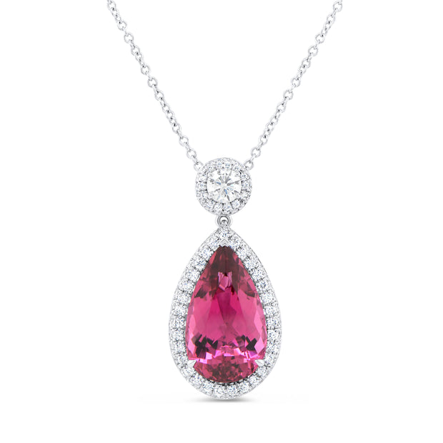 Uneek Precious Collection Halo Pear Rubellite Drop Pendant