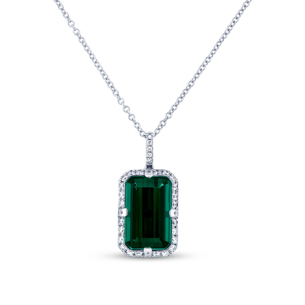 Uneek Precious Collection Halo Emerald Indicolite Tourmaline Drop Pendant