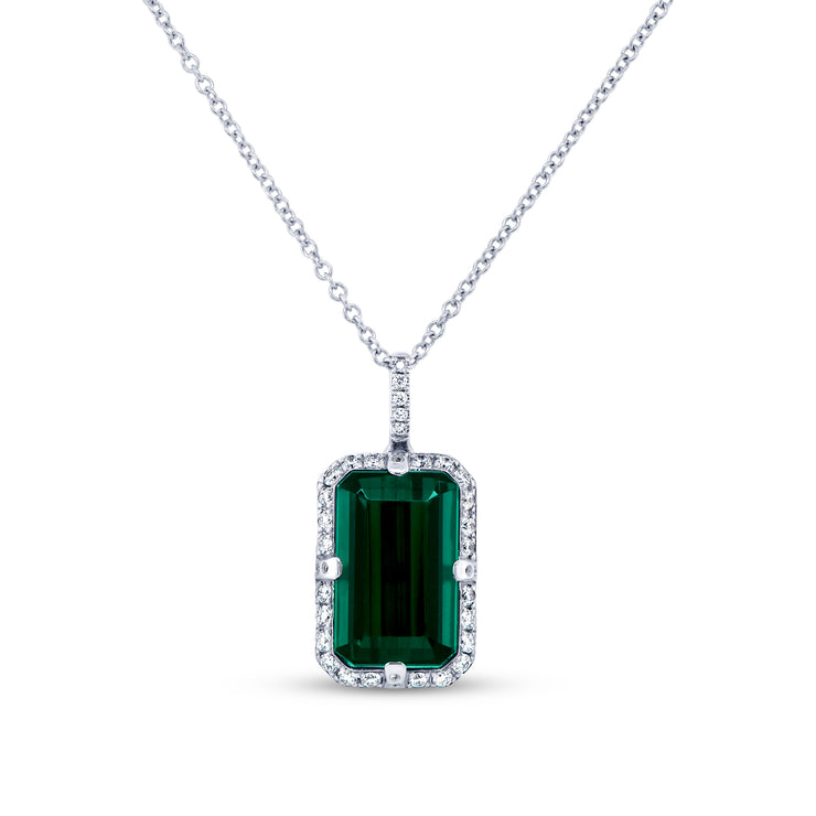 Uneek Precious Collection Halo Emerald Indicolite Tourmaline Drop Pendant
