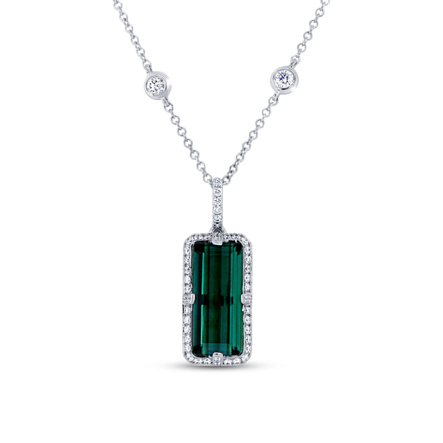 Uneek Precious Collection Halo Emerald Green Tourmaline Drop Pendant