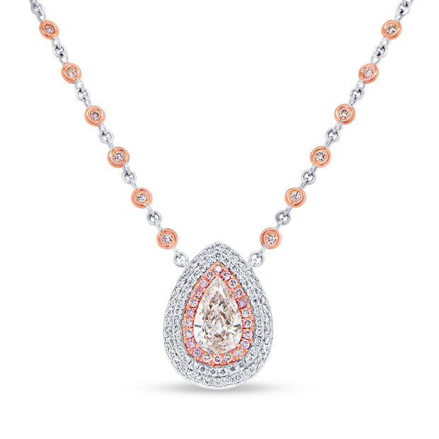 Uneek Natureal Collection Triple-Halo Pear Fancy Pink Diamond Fashion Pendant