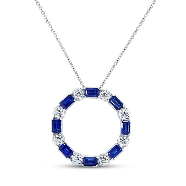 Uneek Precious Collection Circle Emerald Blue Sapphire Fashion Pendant