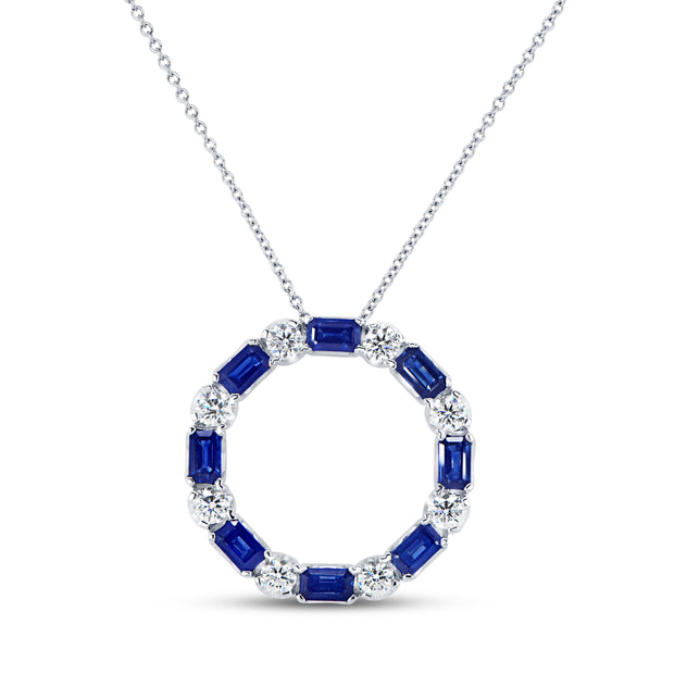 Uneek Precious Collection Circle Emerald Blue Sapphire Fashion Pendant