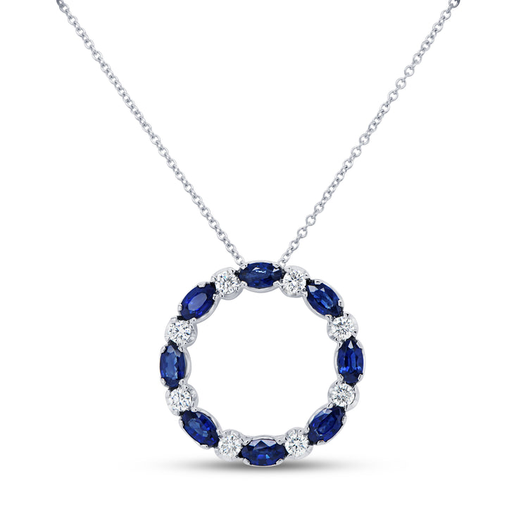 Uneek Precious Collection Circle Oval Blue Sapphire Fashion Pendant
