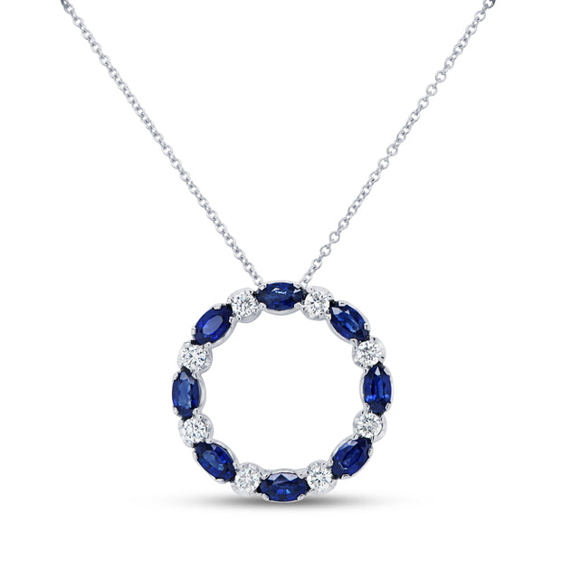 Uneek Precious Collection Circle Oval Blue Sapphire Fashion Pendant