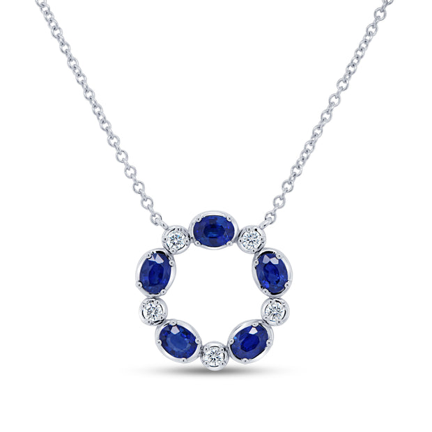 Uneek Precious Collection Circle Oval Blue Sapphire Fashion Pendant