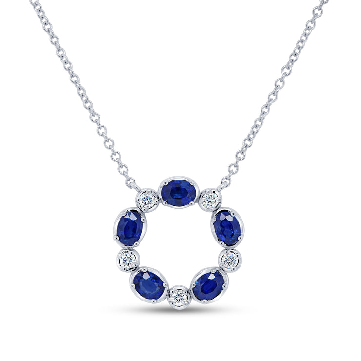 Uneek Precious Collection Circle Oval Blue Sapphire Fashion Pendant