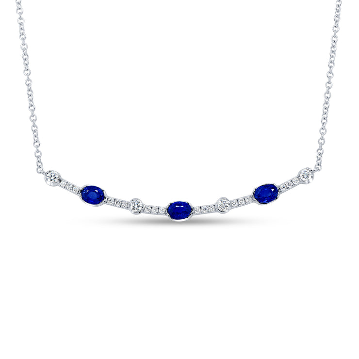 Uneek Precious Collection Oval Blue Sapphire Bar Necklace