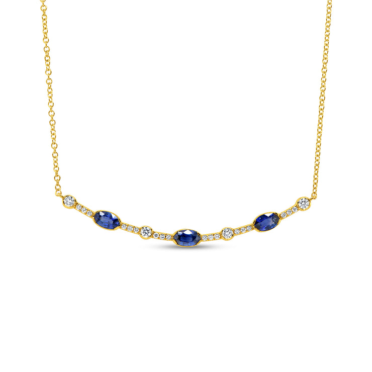 Uneek Precious Collection Oval Blue Sapphire Bar Necklace