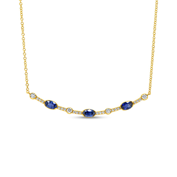 Uneek Precious Collection Oval Blue Sapphire Bar Necklace