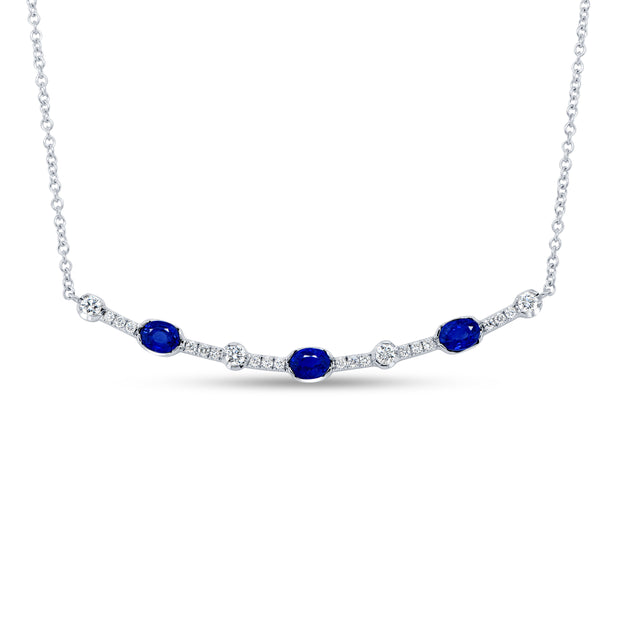Uneek Precious Collection Oval Blue Sapphire Bar Necklace