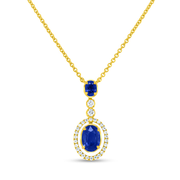 Uneek Precious Collection Halo Oval Blue Sapphire Drop Pendant