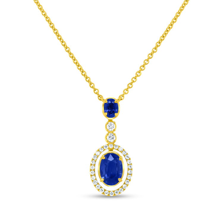 Uneek Precious Collection Halo Oval Blue Sapphire Drop Pendant