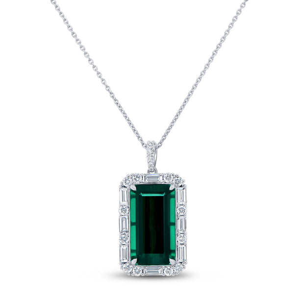 Uneek Precious Collection Halo Emerald Green Tourmaline Drop Pendant