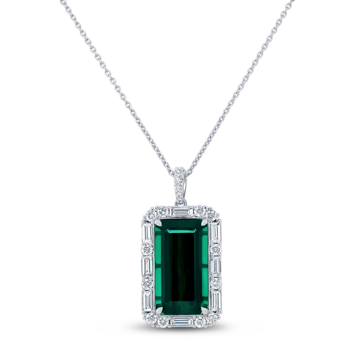 Uneek Precious Collection Halo Emerald Green Tourmaline Drop Pendant