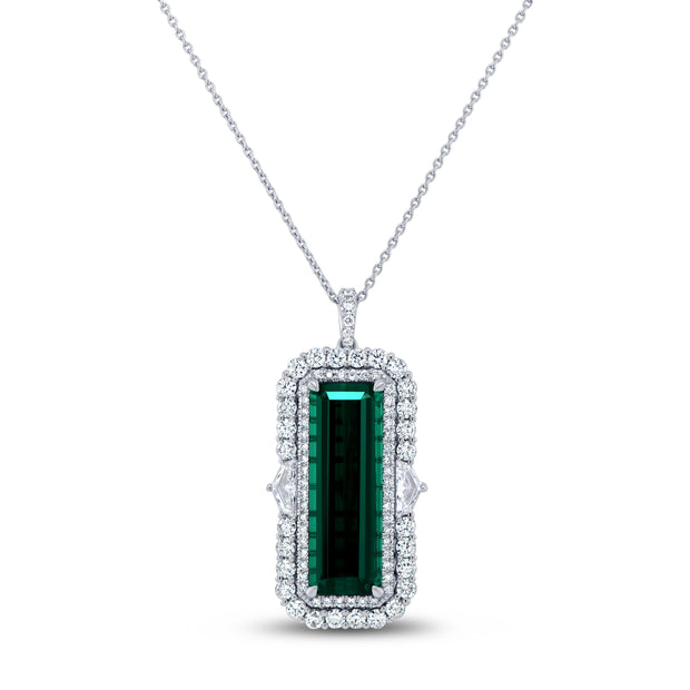 Uneek Precious Collection Double-Halo Emerald Green Tourmaline Drop Pendant