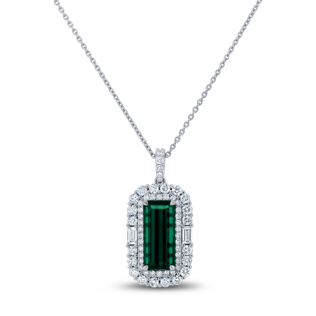 Uneek Precious Collection Halo Emerald Green Tourmaline Drop Pendant