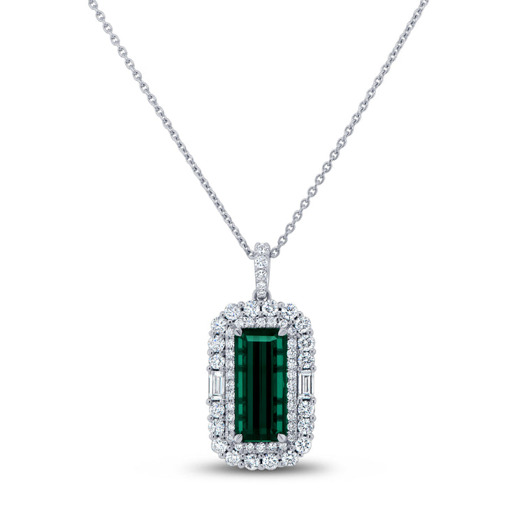 Uneek Precious Collection Halo Emerald Green Tourmaline Drop Pendant