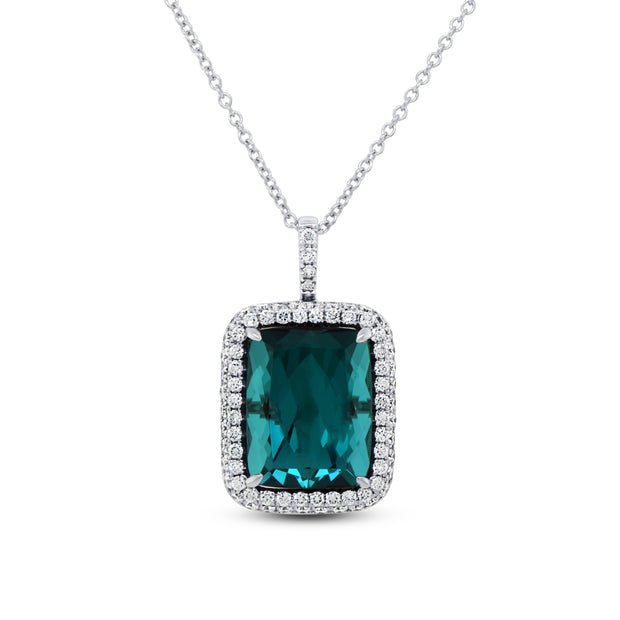 Uneek Precious Collection Cushion Green Tourmaline Drop Pendant