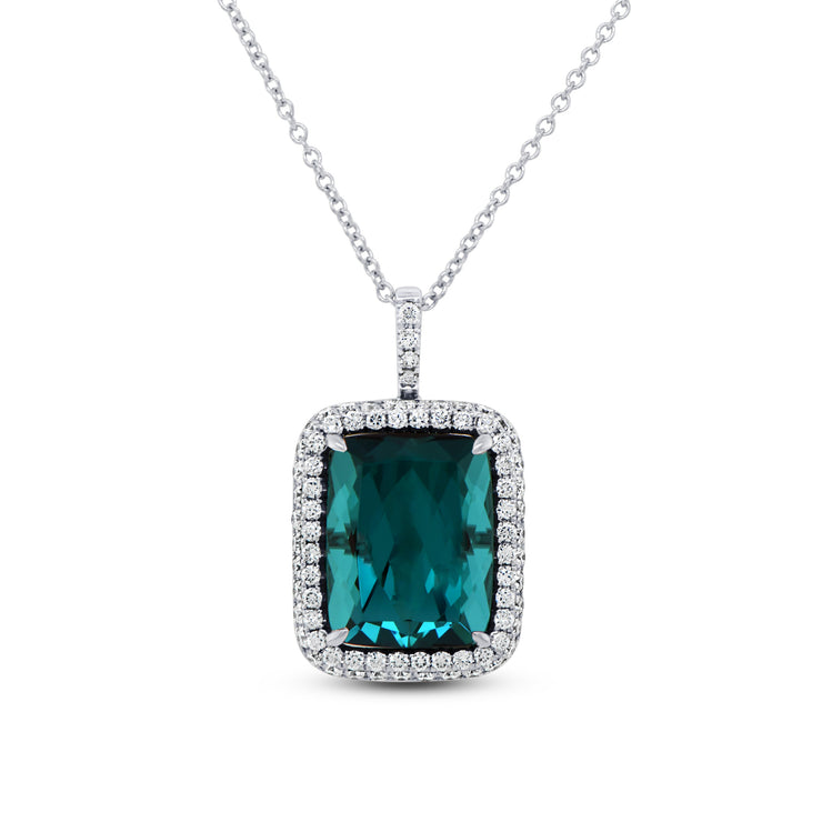 Uneek Precious Collection Cushion Green Tourmaline Drop Pendant