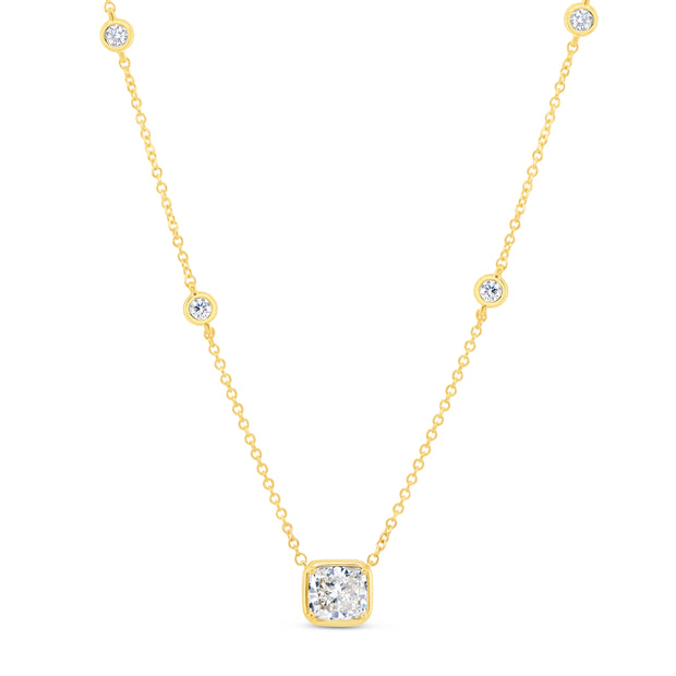Uneek Alexandria Collection Bezel Cushion Diamond Drop Necklace