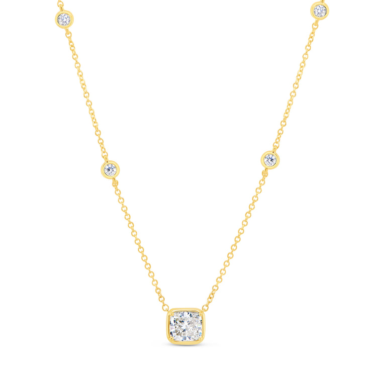 Uneek Alexandria Collection Bezel Cushion Diamond Drop Necklace