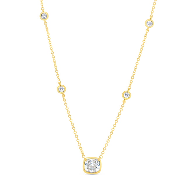 Uneek Alexandria Collection Bezel Cushion Diamond Drop Necklace